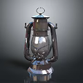 Shiny Metallic Lantern With Glass Globe And Decorative Metal Frame Base