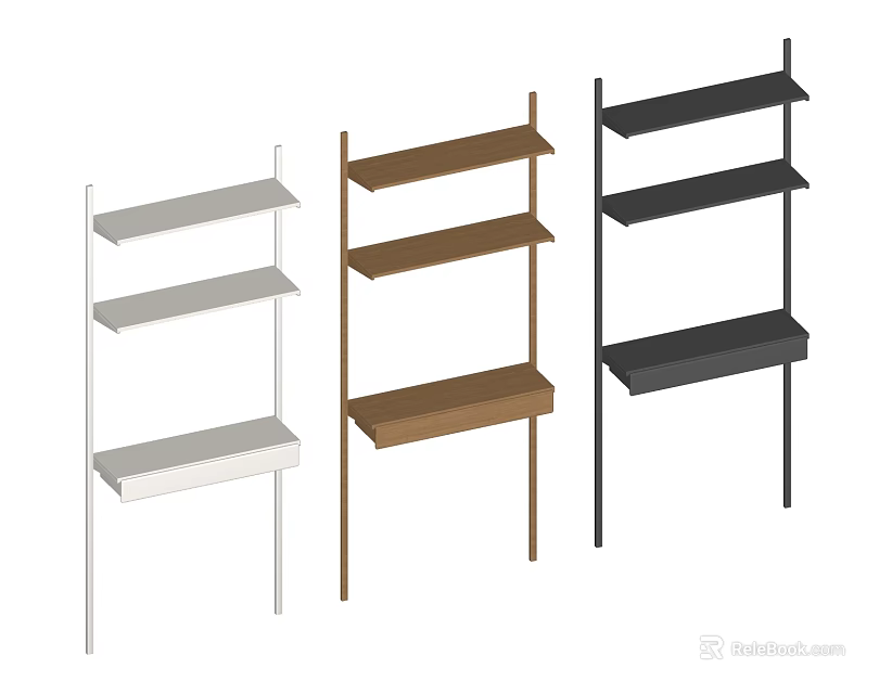 Modern Open Bookshelf Design With White Brown Black Colors And Multiple Shelves 3d model 