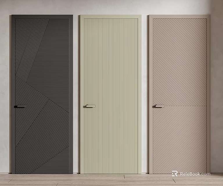 Stylish Hinged Doors in Different Colors with Geometric Vertical and Diagonal Patterns 3d model 