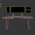 Futuristic Console With Multiple Screens Blue Lighting Silver Countertop And Blue Support Legs