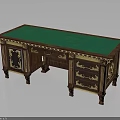 Ornate Wooden Desk With Green Top Gold Accents Intricate Drawers And Classic Design