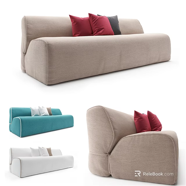 Beige Two Seater Sofa With Red Black White Cushions And Teal White Designs 3d model 