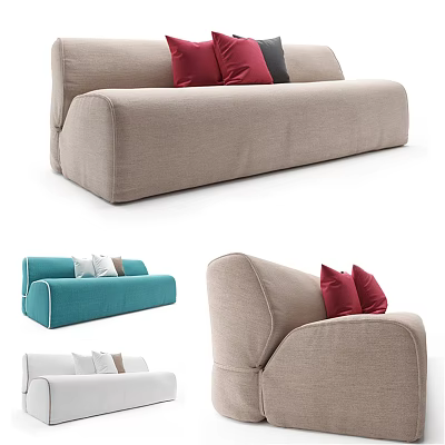 Beige Two Seater Sofa With Red Black White Cushions And Teal White Designs 3d model