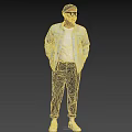 Man In Light Blue Denim Jacket White Shirt And Checkered Pants