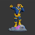 Game Movie Character With Blue Yellow Costume Red Hair Standing Pose Colorful Base 3D Sculpture