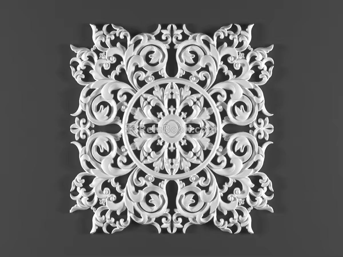 European-style carved component top component gypsum parquet lamp panel 3d model