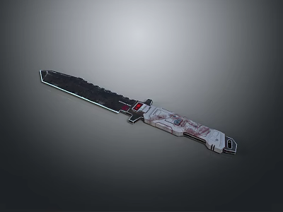 Tactical Military Knife With Black Serrated Blade White Handle And Red Details 3d model