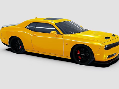 Yellow Dodge Challenger Two Door Coupe With Black Wheels And Red Brake Calipers 3d model