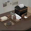 Daily Bathroom Essentials With Soap Trays Tissue Box And Perfume Bottles