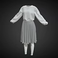 Elegant White Shirt With Grey Pleated Skirt Women's Fashion Outfit