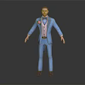 3D Male Character In Light Blue Suit With Pink Vest And Rose Decoration Standing Pose
