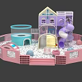 Indoor Playground Equipment With Pink Enclosure Slide Trampoline Ball Pit Playhouse And Colorful Balls