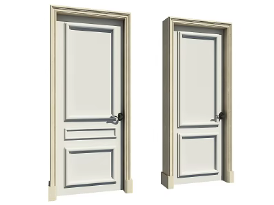 White Hinged Doors With Simple Panel Design Light Colored Frames And Black Handles 3d model