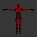 Red Robot Character With Metallic Armor And Outstretched Arms Standing Pose