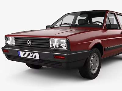 Red Volkswagen Classic Sedan Car With Black Trim And Chrome Details 3d model