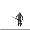 Zombie Creature Character With Wounded Body Tattered Pants Holding Axe And Shield