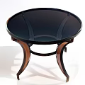Round Coffee Table With Black Glass Top And Elegant Wooden Legs