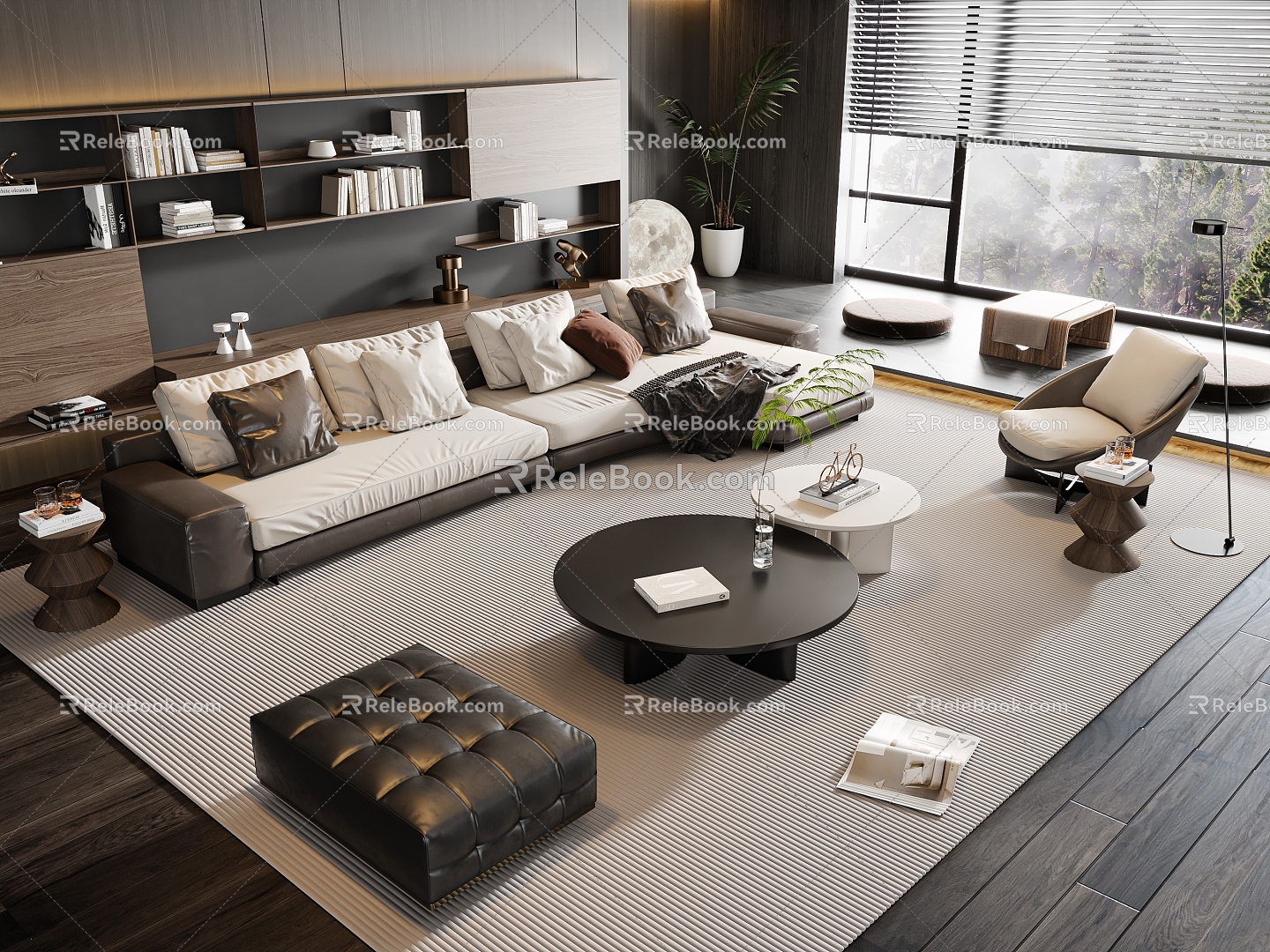 Sofa Coffee Table Combination Multi-person Sofa Leisure Sofa Floor Lamp Jewelry Ornaments 3d model