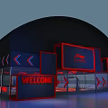 Modern Basketball Gym Exterior With Dark Red Design LI-NING Logo Welcome Sign And Arrow Decorations