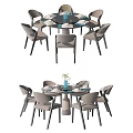 Round Modern Dining Table Set with Light Gray Chairs and Simple Floral Decor 3d model