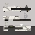 Sleek Reception Desks with Marble Countertops Black Stands and Decorations Like Small Potted Plants Sculptures
