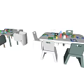 Kids Table with Chairs and Colorful Toys in White and Gray Design