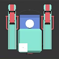 3D Model Turquoise Square Robot With Camera Eye Antenna Red Feet And Limbs