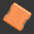 Durable Equipment Storage Case With Orange Top Brown Body Red Stripes Signs And Barcode