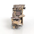 Rustic Stone Scene Component Featuring Iron Door Steps And Platform