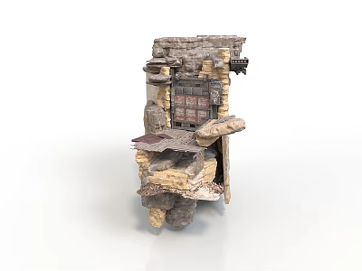 Rustic Stone Scene Component Featuring Iron Door Steps And Platform 3d model