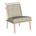 Modern Accent Chair With Wooden Frame Slatted Backrest And Light Gray Fabric Cushion