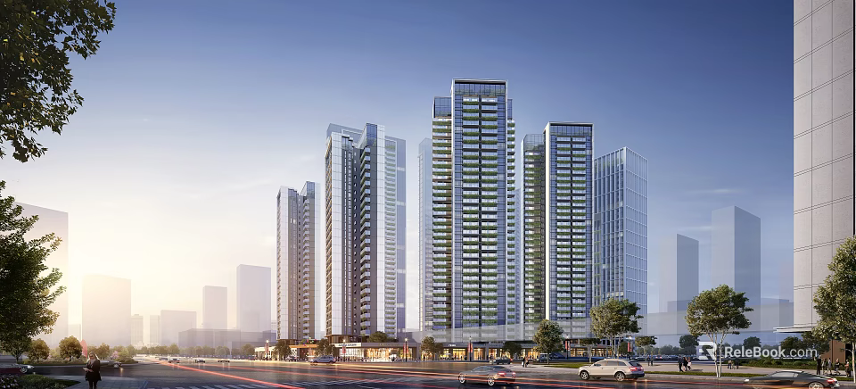 Commercial Street With Modern High Rise Buildings In City 3d model 