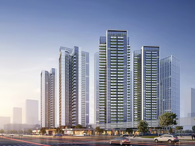 Commercial Street With Modern High Rise Buildings In City 3d model