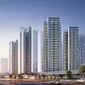 Commercial Street With Modern High Rise Buildings In City