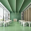 White Public Chairs In Modern Green Interior Space With Tables 3d model