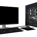 Gaming Desktop Setup With Monitor Keyboard Mouse RGB PC Case And Transparent Side Panel