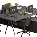 Modern Office Desk Setup With Gray Surface Yellow Chairs Computers And Decor 3d model