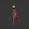 Telescope Mounted on Tripod with Rainbow Flag in Scenic Gray Landscape