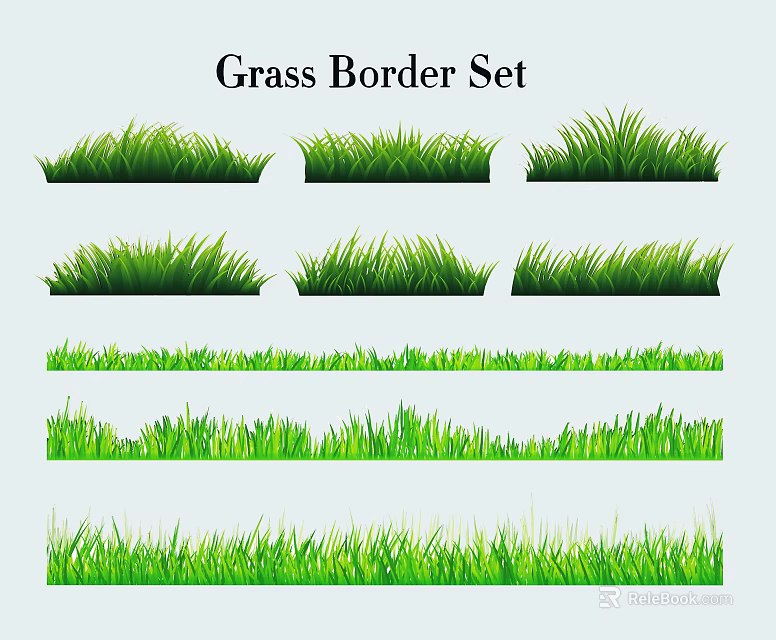 Decorative Green Grass Border Set with Various Styles for Design Projects 3d model