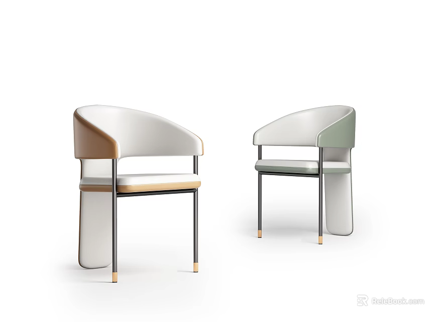 Modern Design Dining Chairs With Leather Seats And Metal Legs In Brown And Green Tones 3d model 