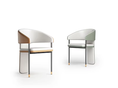Modern Design Dining Chairs With Leather Seats And Metal Legs In Brown And Green Tones 3d model
