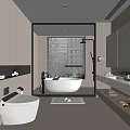 Modern Bathroom Interior With Freestanding Bathtub Toilet Vanity Mirror And Cabinets