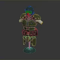 Sci Fi Character Combat Armor Featuring Green Blue Protective Gear Design