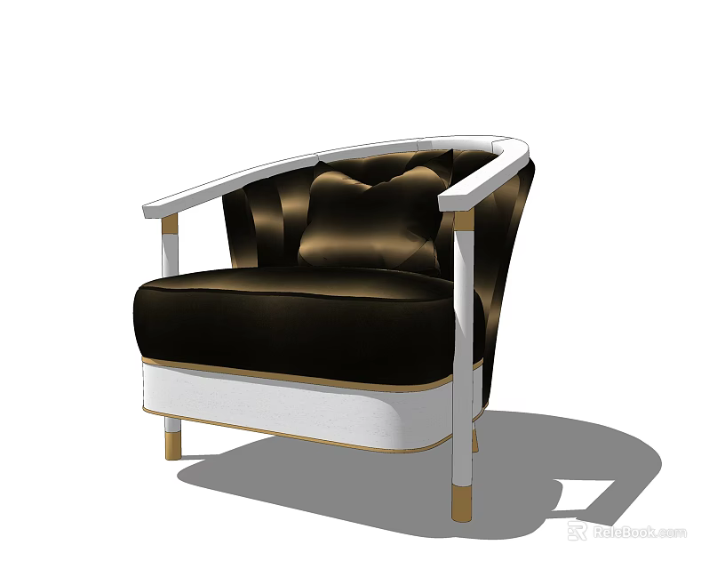 Elegant Black Single Sofa With White Frame Gold Legs And Tufted Design 3d model