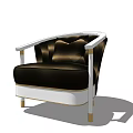Elegant Black Single Sofa With White Frame Gold Legs And Tufted Design 3d model