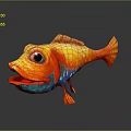 Vibrant Orange Blue Cartoon Fish Character With Big Eyes And Open Mouth