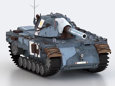Blue Gray Military Tank With Cannon Tracks Antenna And Side Insignia 3d model