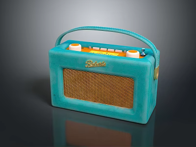 Vintage Blue RetroSound Computer With Portable Handle And Control Knobs 3d model