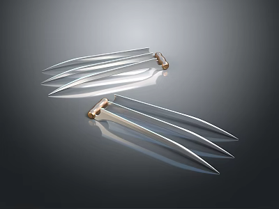 Sharp Metal Claw Weapons With Silver Blades Golden Handles And Reflective Surface 3d model