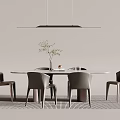 Modern Round Dining Table Set With Chairs Hanging Light And Greenery Vase 3d model